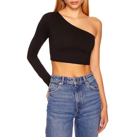 Susana Monaco One Shoulder Crop Top - Black NWT Size Large - Picture 1 of 7